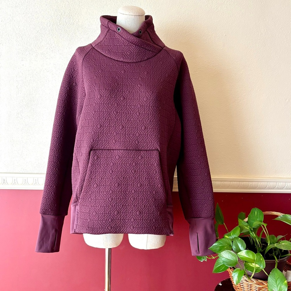 Athleta Jacquard Elevation Pullover Sweatshirt S Purple Thumbholes Active Comfy